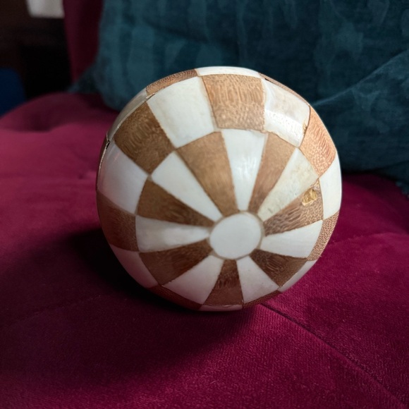 Bone and Natural Wood Checkered Decorative Sphere